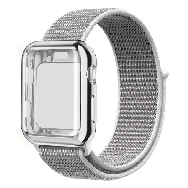 Dây đeo bằng nylon kèm ốp bảo vệ màn hình dành cho Iwatch 1/2/3/4/5/SE/6 38/42/40/44mm