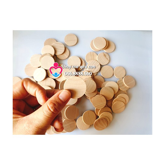 Set 100 miếng dot gỗ tròn tạo hình Montessori - Size 2,5cm loại dày