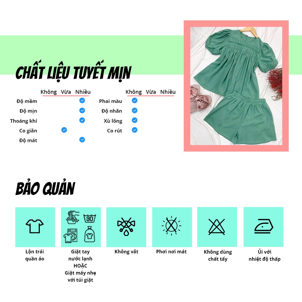 Đồ ngủ cute SBORG bộ mặc nhà tuyết mịn áo tay phồng xếp li ngực dễ thương phối quần đùi có túi freesize 60kg quà tặng vợ