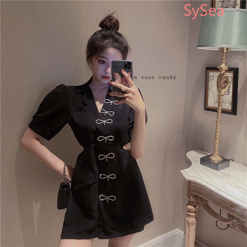 Đầm tay ngắn phối nơ đính kim cương giả thời trang dành cho nữ | BigBuy360 - bigbuy360.vn