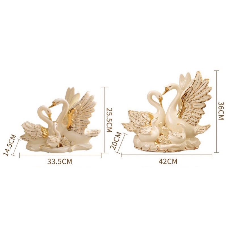 Bộ sản phẩm Decor gia đình thiên nga trắng phủ nhũ vàng