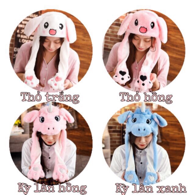 Mũ tai thỏ Giật cử động, Pikachu, Stitch, Chó nâu, Heo Hồng-(CÓ SẴN) Hàng loại 1