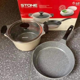 Bộ nồi đá stone 24cm và chảo đá 7 lớp stone 28cm Lock & Lock