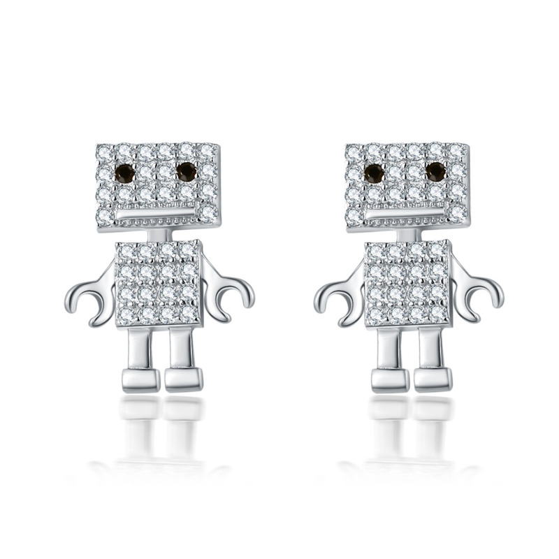 Bông Tai Hình Robot Đính Đá Xinh Xắn Theo Phong Cách Retro
