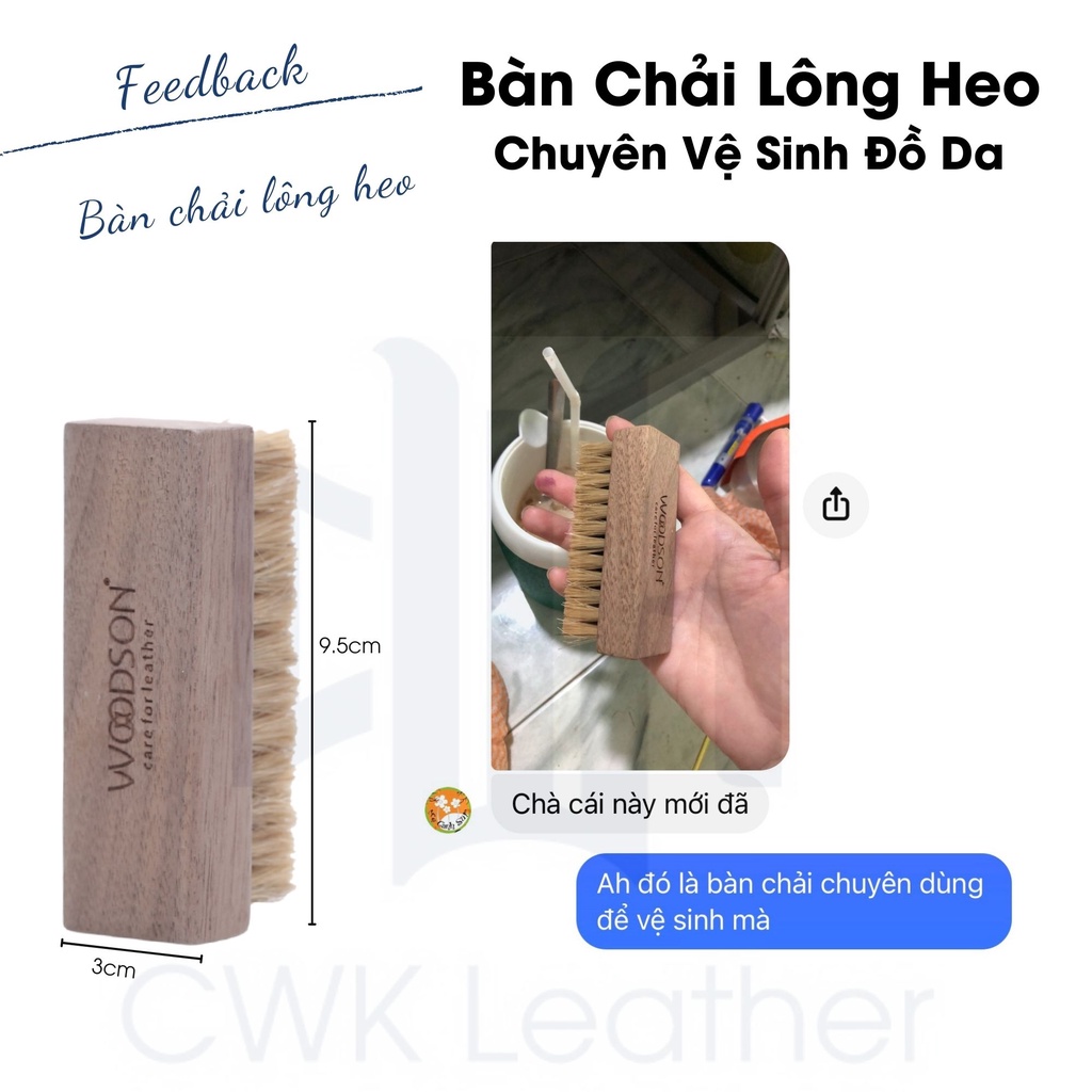 Bàn chải lông heo Woodson chuyên vệ sinh, làm sạch đồ da: túi xách, áo, ví, giày da