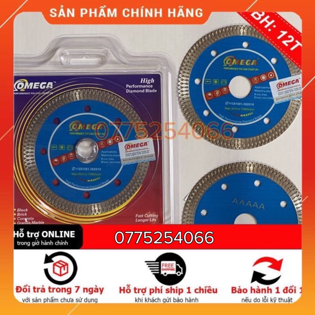 Lưỡi cắt gạch men, cắt đá, cắt gạch ngói gốm sứ omega Loại 1- phi 110mm me xiên me chéo