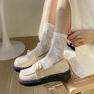 Tất ren thêu hoa hồng trắng - Rosy Socks