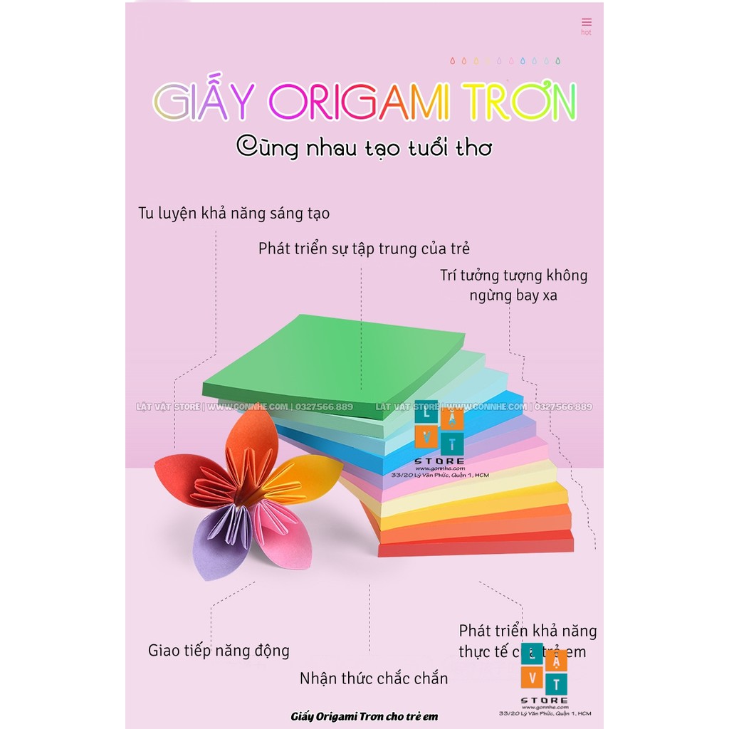 Giấy Origami Trơn 10 Màu tệp 100 tờ Nhập khẩu - Tập xếp giấy cho trẻ em - Khổ vuông