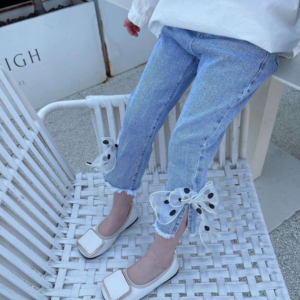 Quần Jean Dài Thêu Hình Thỏ Hoạt Hình Dễ Thương Cho Bé 1-9 Tuổi