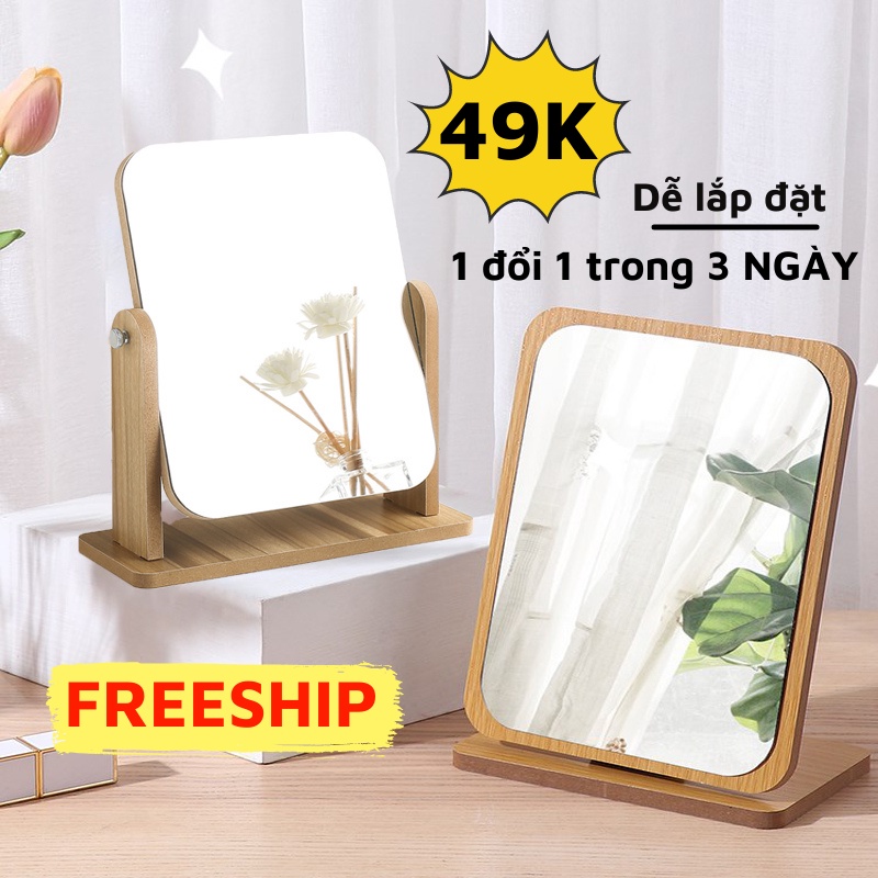 Gương Trang Điểm, Gương Gỗ Mini Để Bàn Thiết Kế Nhỏ Gọn Tiện Lợi LEON OFFICIAL