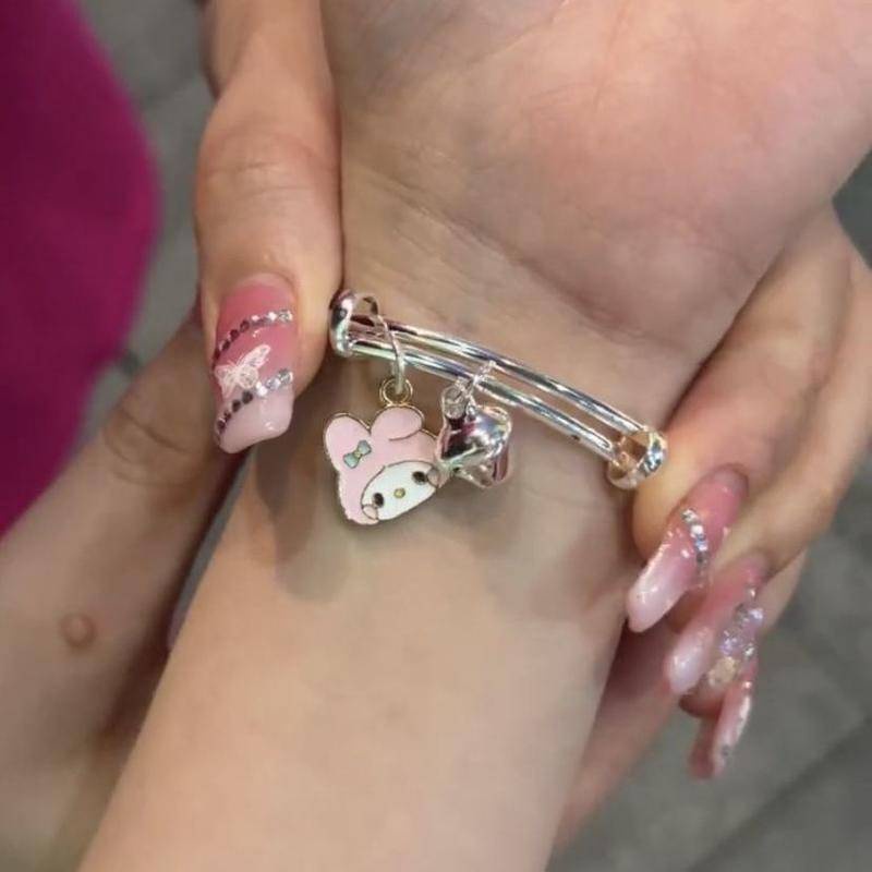 SANRIO Vòng Tay Bạc Đính Chuông Hoạt Hình Cún Cinnamon Melody Kuromi Dễ Thương Cho Nữ