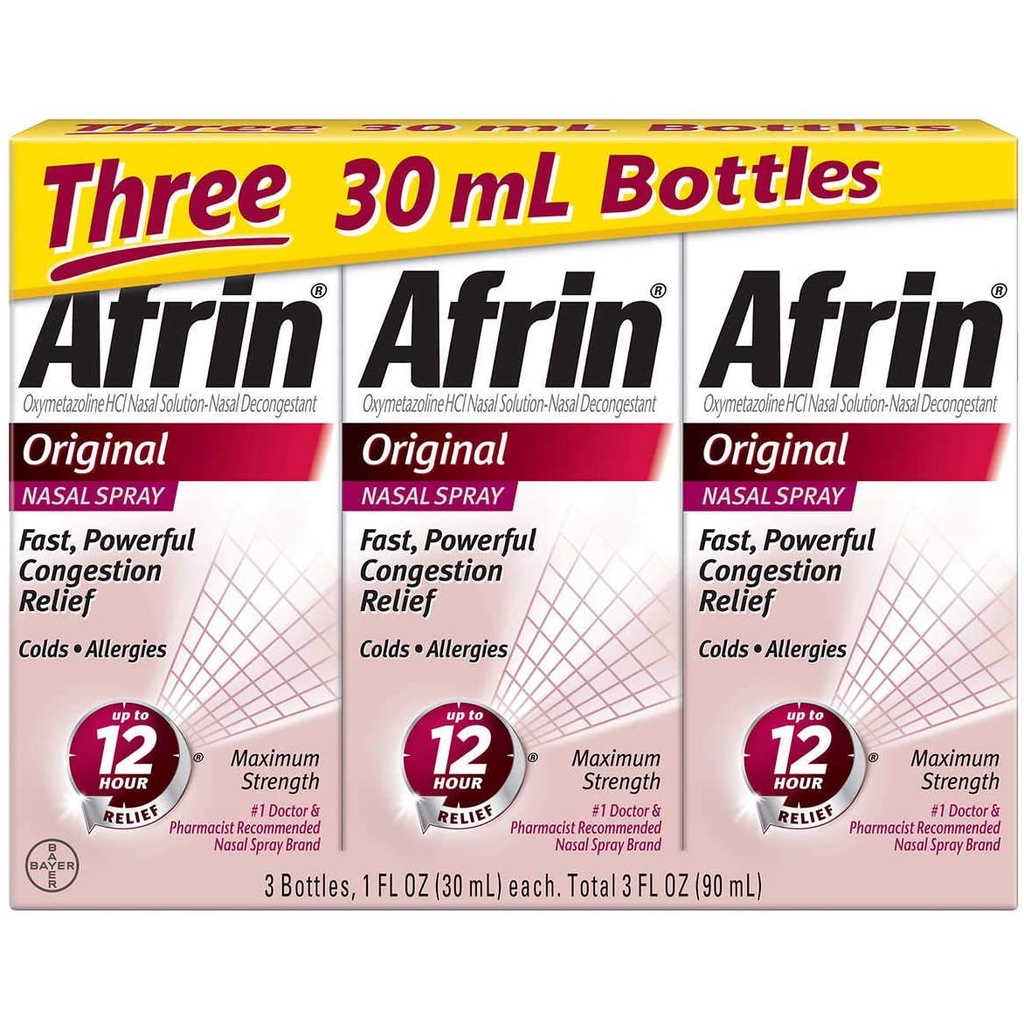 Afrin Original Nasal Spray Maximum Strength 12 Hour Nasal 30ml - Xiịt Giảm Nghẹt Mũi Trong 12h