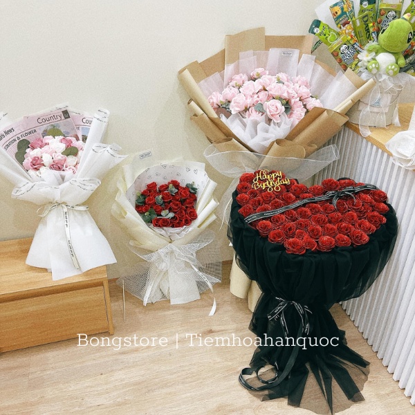 Bó hoa sáp Nàng Thơ 25 bông mix màu tone hồng làm quà tặng sinh nhật, 20/10