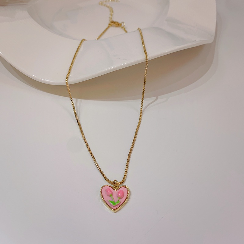 Vòng cổ Hình Hoa Tulip Hồng Đính Ngọc Trai Nhân Tạo Xinh Xắn Cho Nữ