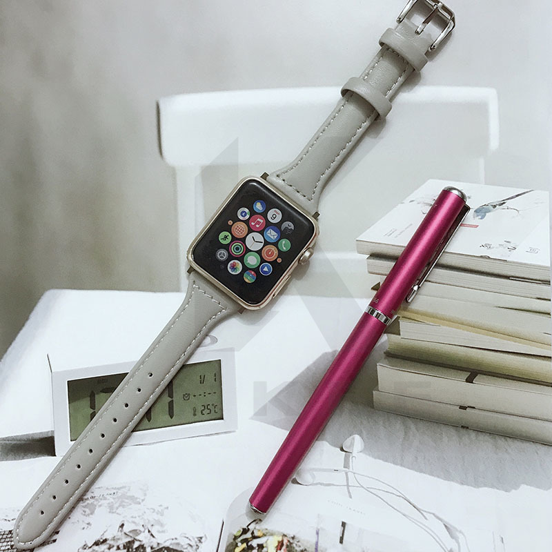 Dây đeo đồng hồ Genius Leather Slimming cho Apple Watch Dây đeo bằng da mỏng iWatch Band 38mm/40mm/41mm 42mm/44mm/45mm Dòng dây đeo cổ tay có thể thay thế siêu mỏng 7/SE/6/5/4/3/2/1 dành cho
