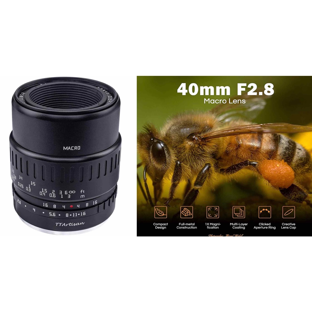 Ống kính TTArtisan 40mm F2.8 Macro 1:1 và chân dung cho Fujifilm, Sony, Canon EOS-M, EOS R, Leica L, M4/3 và Nikon Z