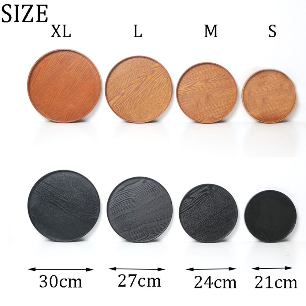Khay gỗ tròn 21cm/24cm/27cm/30cm đựng trà cà phê phong cách trung hoa cổ điển tiện dụng