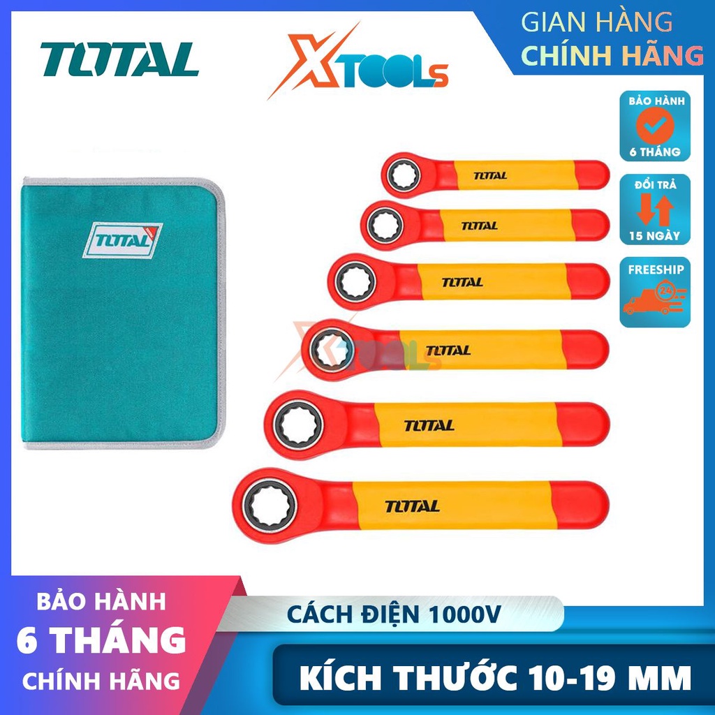 Bộ 6 cờ Lê tự động 2 chiều cách điện 1000V TOTAL THKISPA0603, có Chứng nhận 1000V, VDE/GS, siêu cứng- CHÍNH HÃNG- XTOOLS