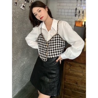 Sét áo sơ mi kèm croptop da tweet áo sơ mi mix quần jean hàng quảng châu siêu đẹp