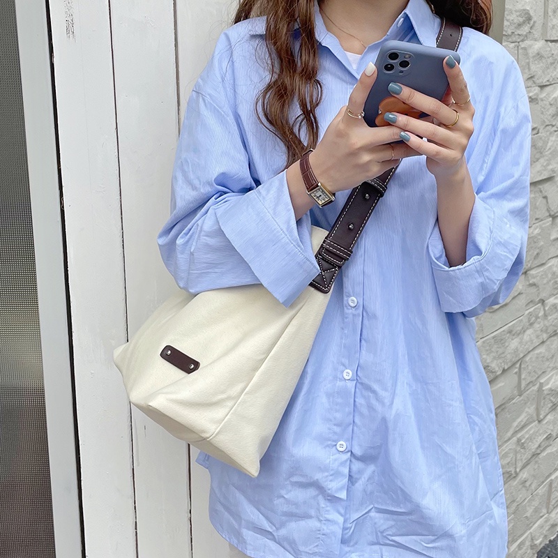 Túi xách tote canvas sức chứa lớn phong cách Hàn Quốc đơn giản