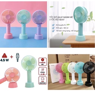 quạt cầm tay mini 3 cấp độ gió ❤ FREE SHIP ❤️ chất liệu nhựa abs có chân đế dây đeo kèm pin