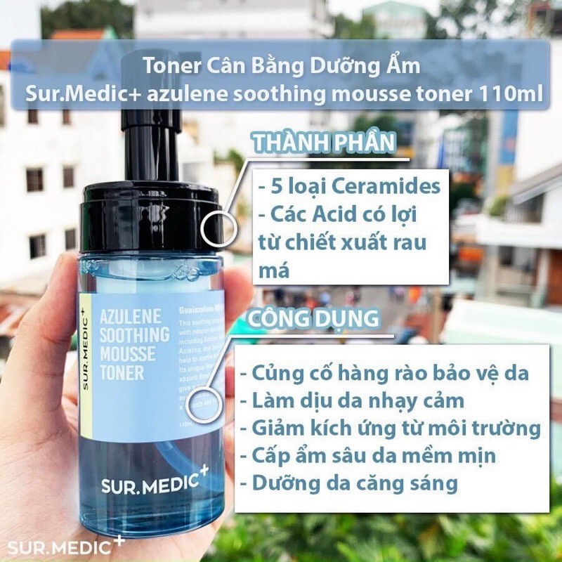 Toner Sur Medic Nước Cân Bằng Dạng Bọt Mịn Làm Dịu Da Sur.Medic+ Azulene Soothing Mousse Toner 110ml [CHÍNH HÃNG]