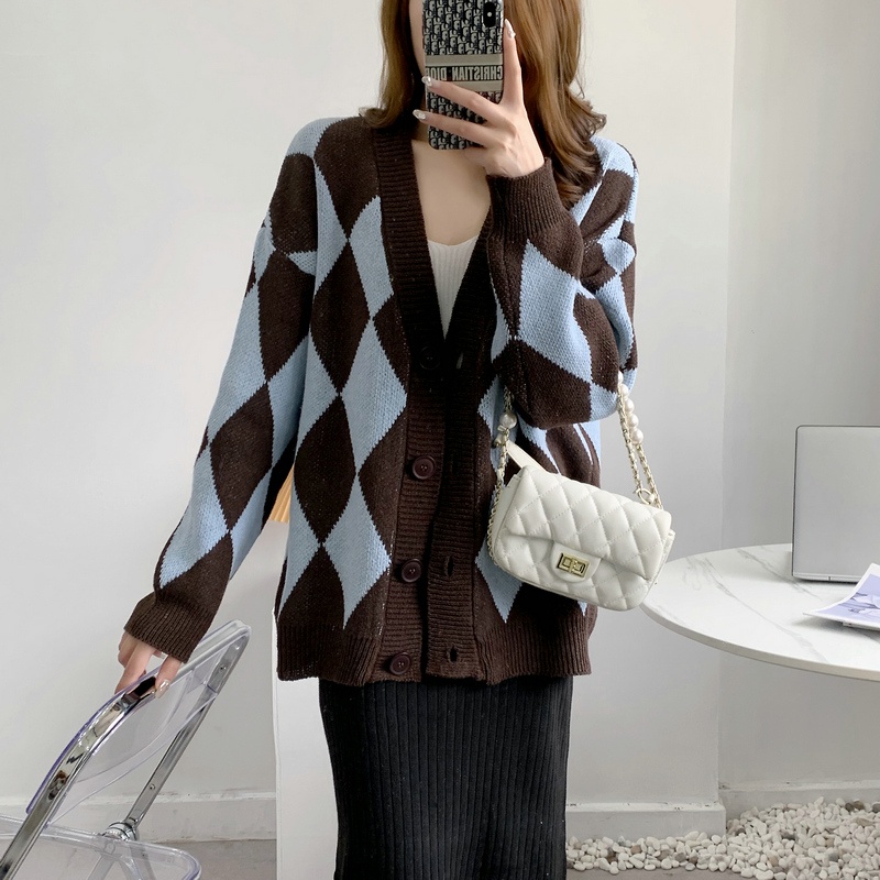 SUXI Áo Khoác Cardigan Dệt Kim Tay Dài Dáng Rộng Cổ Chữ V Thiết Kế Mới Đơn Giản