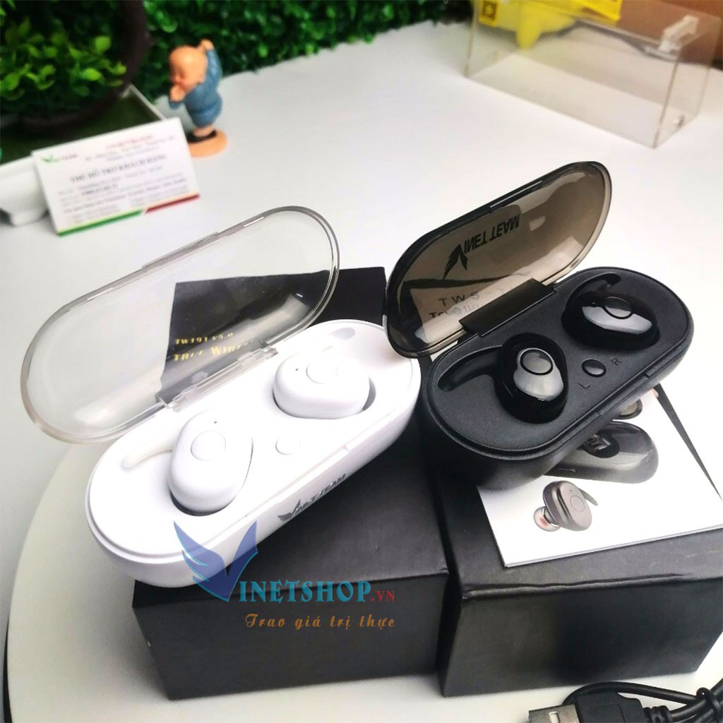 TAI NGHE BLUETOOTH  TWS -TW191 Vinet team Kèm Dock Sạc- Headphone Store  -dc3672