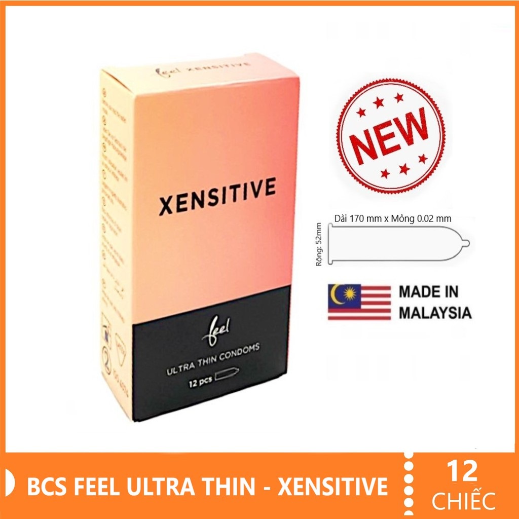 Bao cao su siêu mỏng cao cấp Feel Ultra thin Xensitive - hộp 12 chiếc - nhập khẩu Malaysia