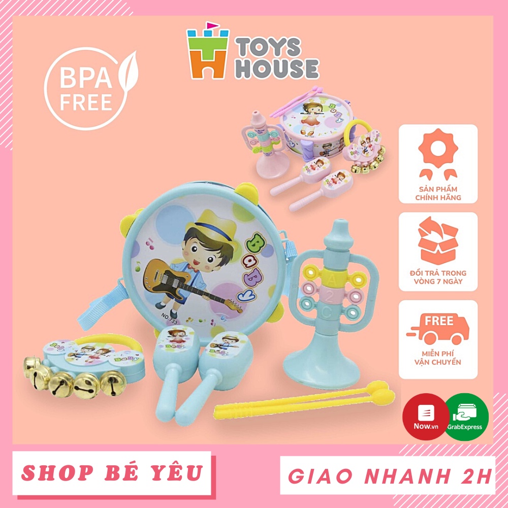 Đồ chơi lục lạc  𝑭𝒓𝒆𝒆𝒔𝒉𝒊𝒑  Set đồ chơi Xúc xắc, lục lạc, kèn, trống Toyshouse dành cho bé từ sơ sinh TH1220-733A