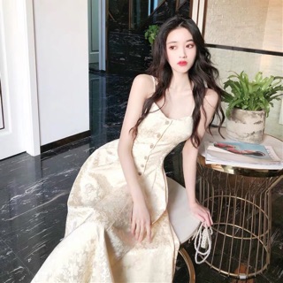 Đầm Tiểu Thư Hoa Trắng Vàng Bóng Lụa Siêu Hottt