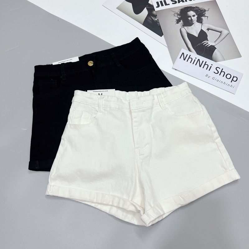 Quần short bò trơn co dãn, Quần đùi nữ vài jean cạp cao QS8393 - NhiNhi Shop