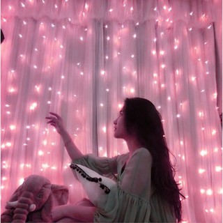 THANH LÝ GIÁ RẺ - Đèn rèm , đèn led rèm MÀU HỒNG 3m x 3m , cắm điện , chống nước