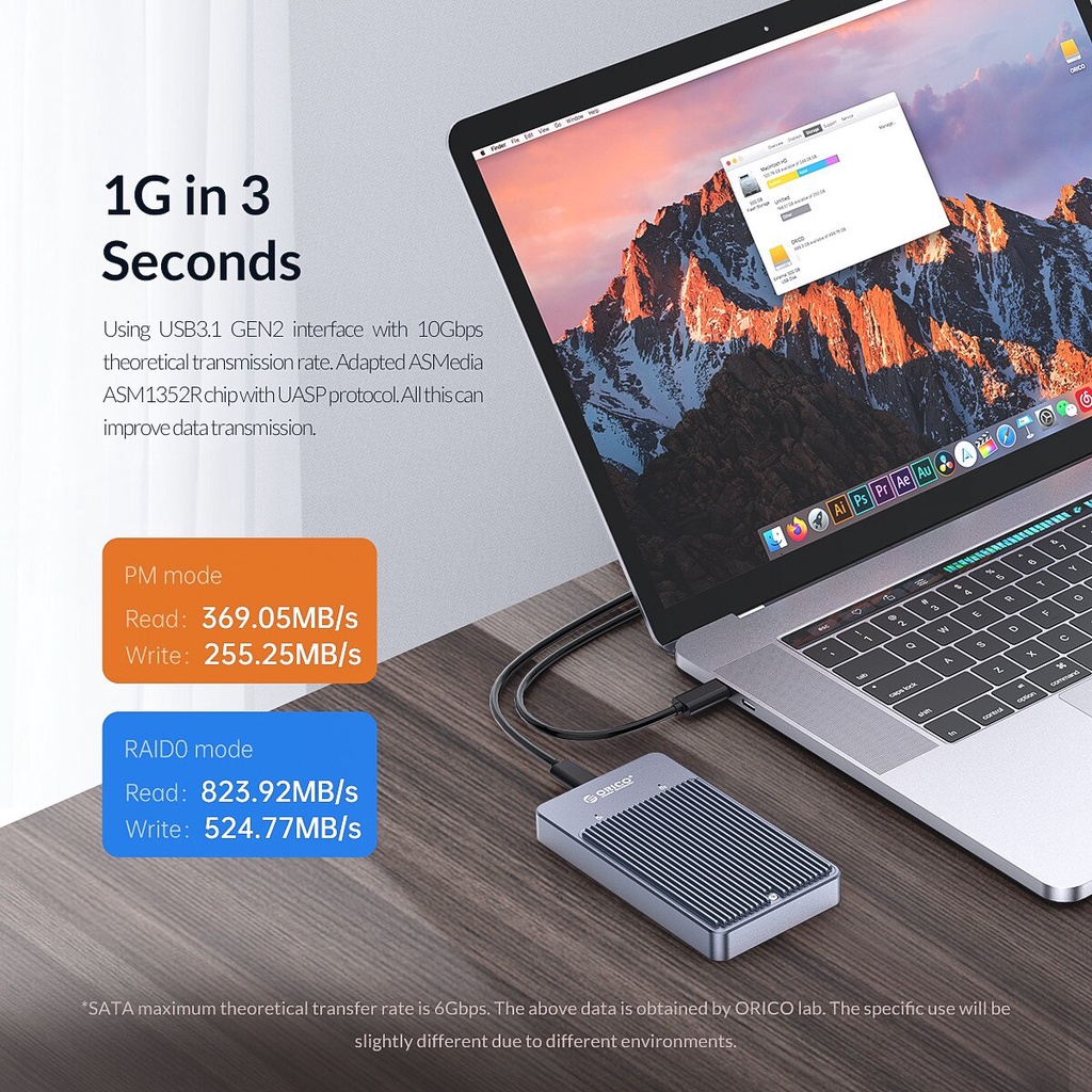 Orico lsdt raid dual bay m2 ssd case hỗ trợ m.2 ngff sata ssd disk for b key & b + m key ssd hỗ trợ pm / rad 0 / chế độ rad 1 / jbod