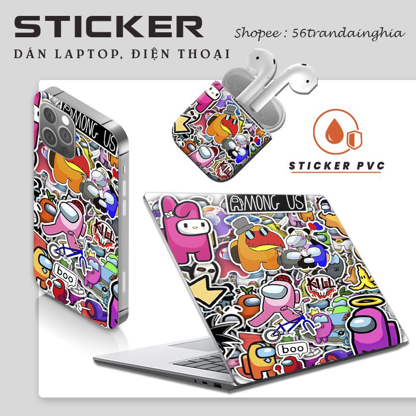 Sticker Among Us | Sticker Dán Xe Máy, mũ bảo hiểm, trang trí laptop vali - Chống Thấm Nước, Chống Bay Màu