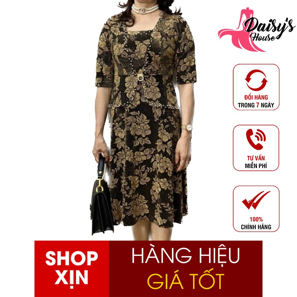 Daisy -  Đầm Vest Trung Niên Cao Cấp Tay Lửng Cho Mẹ chất vải kim tuyến nhũ kim sa co giãn tốt BIGSI
