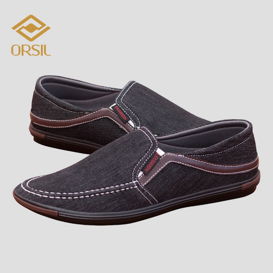 Giày lười vải jean nam ORSIL màu đen trẻ trung - L13