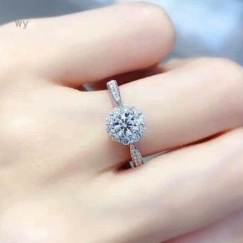 Nhẫn Cưới Mạ Bạc Đính Đá CZ Hình Hoa Sang Trọng Cho Nữ