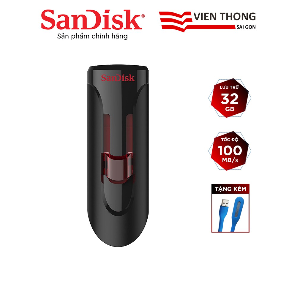 USB 3.0 SanDisk CZ600 32GB Cruzer Glide tặng đèn LED - Hãng phân phối chính thức