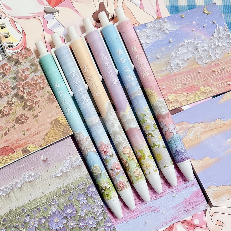 Bộ 6 bút mực gel hình tranh sơn dầu phong cách nàng tiên cá cho học sinh chất lượng cao