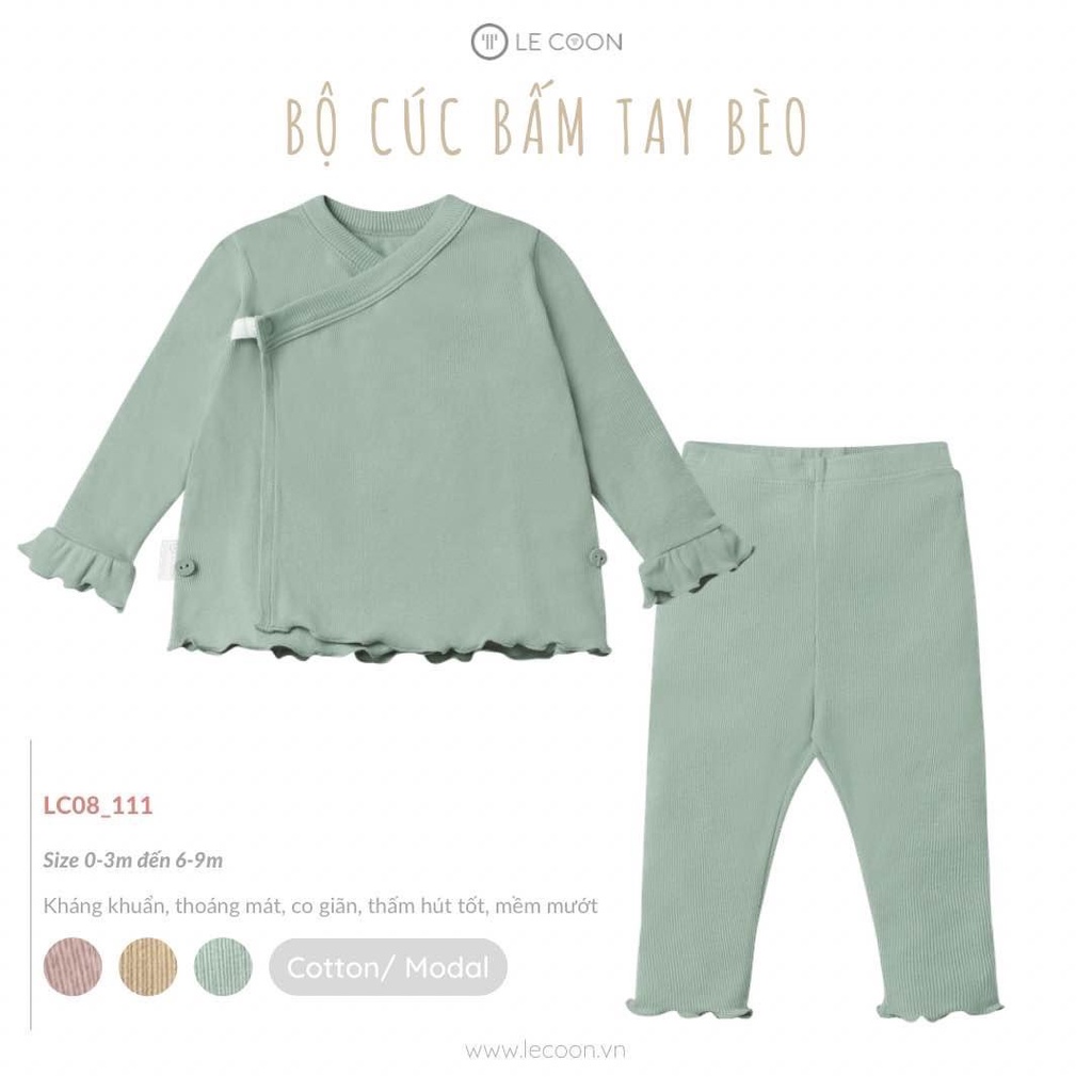 LE COON 2022- (CTV) Bộ đồ cúc bấm tay bèo cho bé gái sơ sinh đến 9 tháng tuổi Lecoon LC08_111