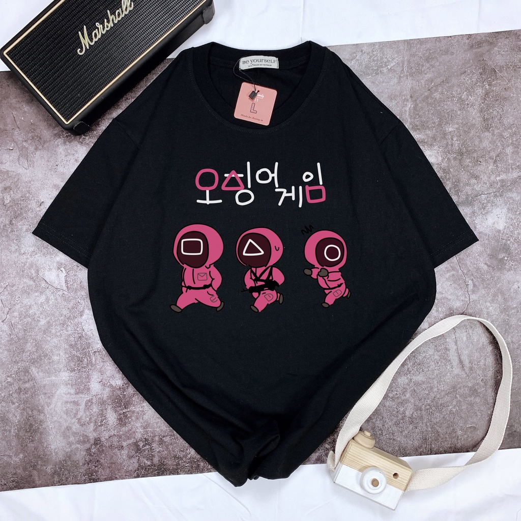Áo thun SQUID GAME tay ngắn Be Yourself unisex size M L XL - CHIBI CHỮ HÀN TRÒ CHƠI CON MỰC