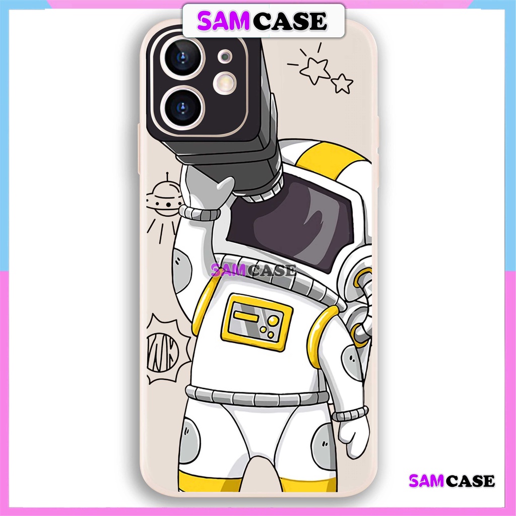 Ốp lưng iPhone Phi hành gia Cute cạnh viền vuông silicon mềm dẻo cho iphone 6/6s/7/8/X/XS/XR/11/12/13/14 Pro Plus Max