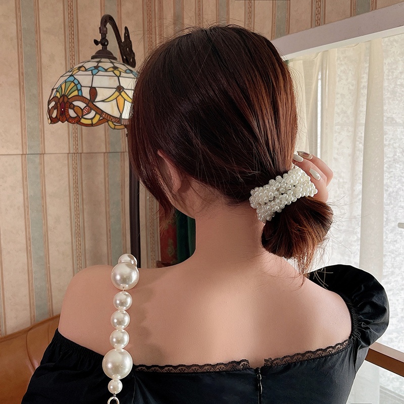 Dây buộc tóc cỡ lớn đính ngọc trai nhân tạo xinh xắn