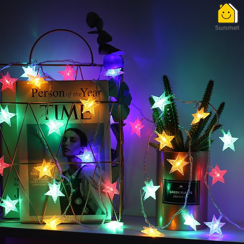 Dây Đèn Led Ngôi Sao Màu Vàng Nắng 1M 3M Không Chớp Nháy Dùng Pin AAr  - Dây Đèn Led Trang Trí noel,  Sunmet