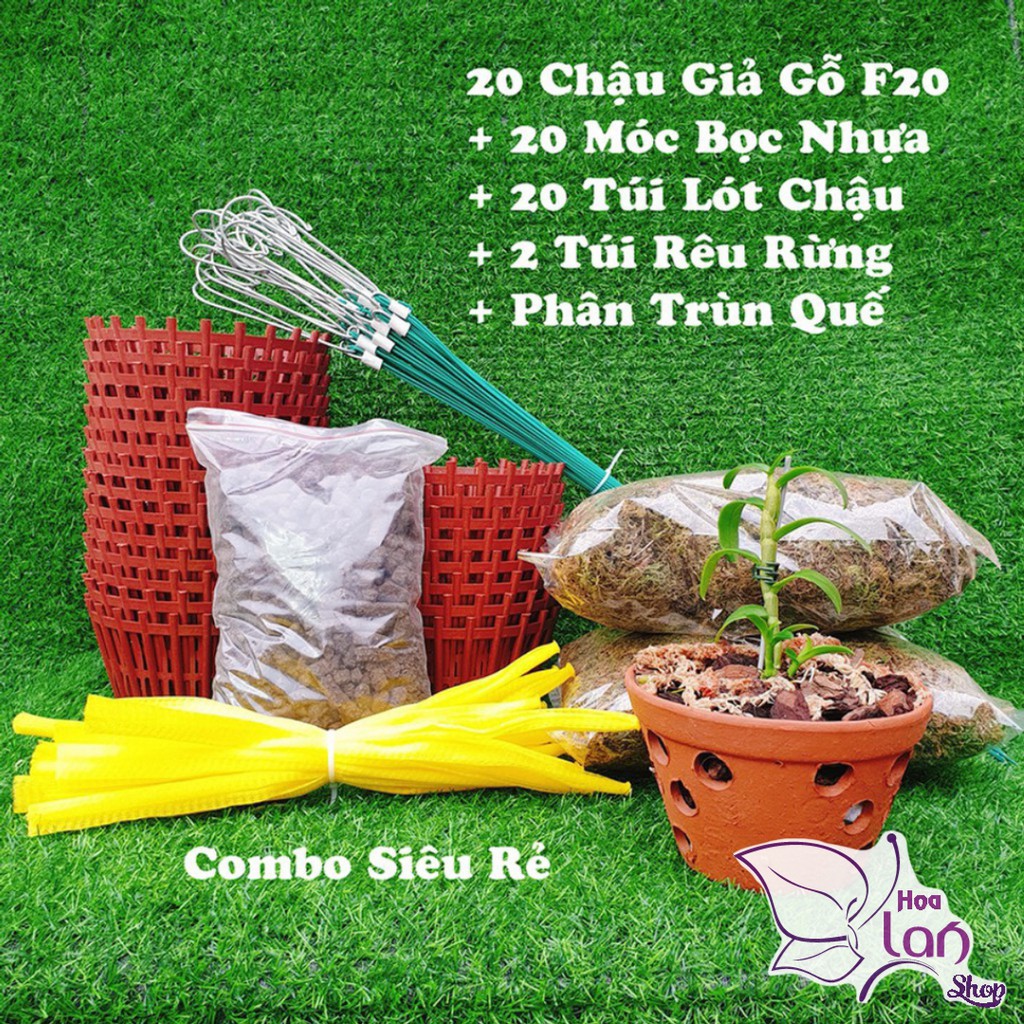 Vật Tư Lan ⚜️ COMBO Ưu Đãi ⚜️ 20 Chậu - 20 Móc - 20 Túi lưới - RÊU - Phân Trùn Quế [ Siêu Rẻ ]