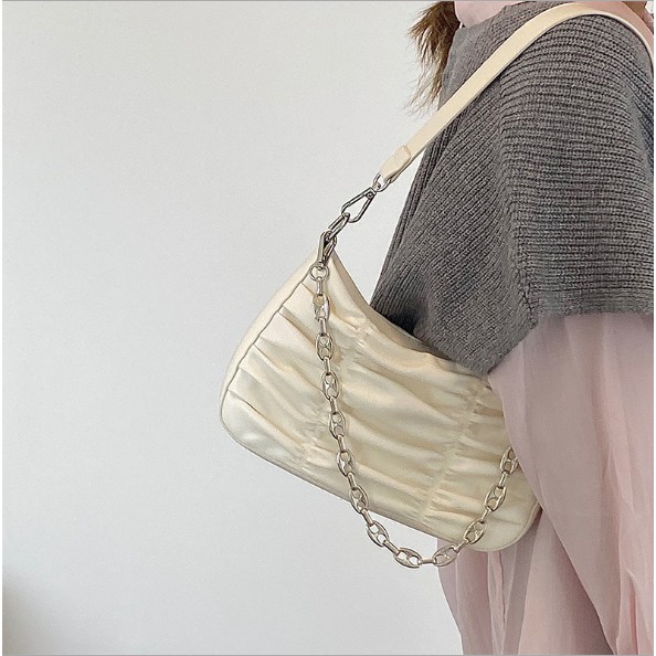 Túi đeo vai bèo nhún phối xích tặng kèm dây kẹp nách A056