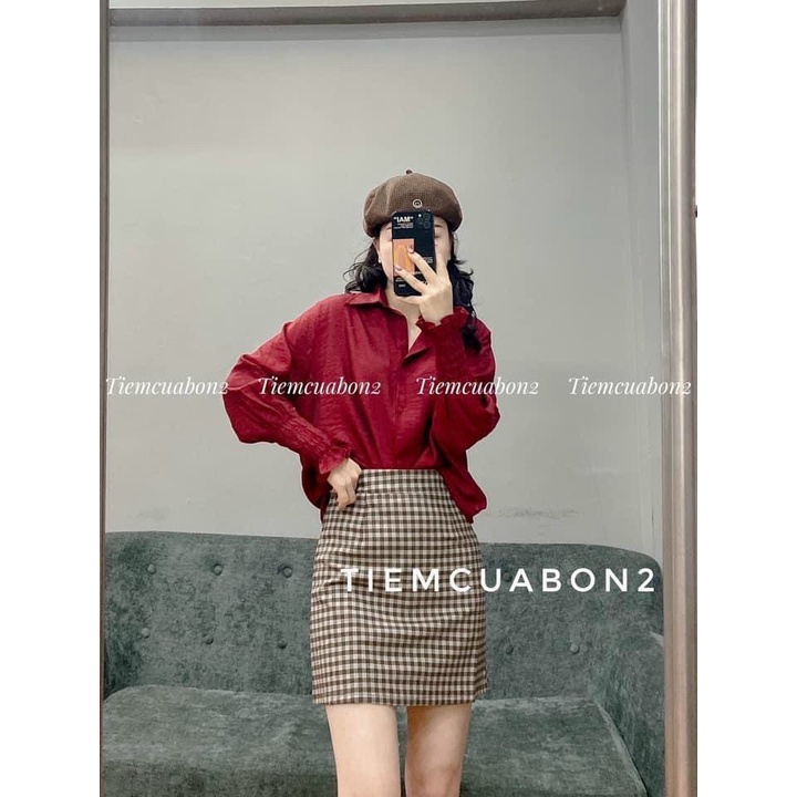Áo sơ mi tay nhún đỏ sexy hàng đẹp