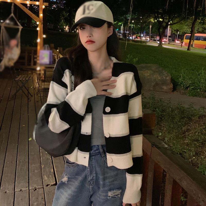 Áo len cardigan cổ chữ V tay dài phối nút gài thời trang dành cho nữ