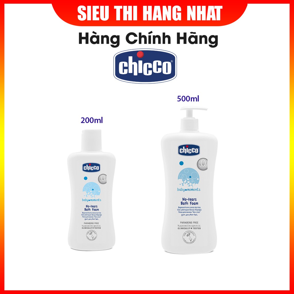 Sữa tắm tạo bọt chiết xuất Hoa cúc 0M+ Chicco (200ml/500ml) chiết xuất tự nhiên giúp làm ẩm và mềm da, xuất xứ Italy